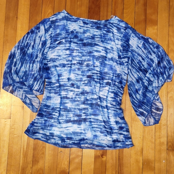 NY Collection Blue Patterned Top with Rhinestones - Picture 10 of 10